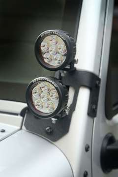 Picture of Rugged Ridge 07-18 Jeep Wrangler JK Textured Black Round A-Pillar LED Light Mount Kit