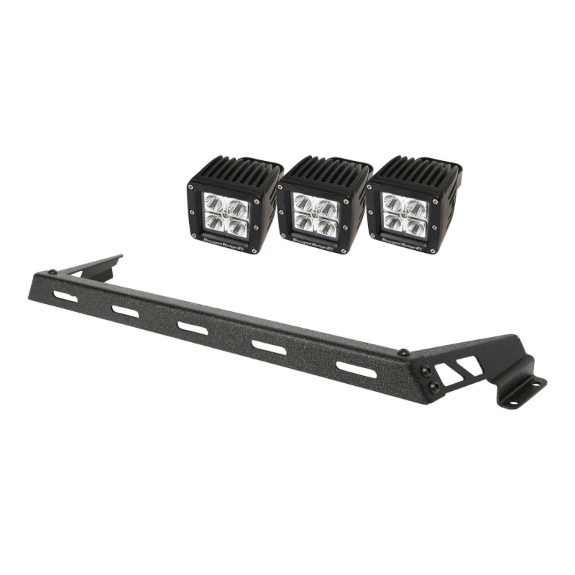 Picture of Rugged Ridge 07-18 Jeep Wrangler JK Black 3 Sqaure LED Hood Mounted Light Bar Kit