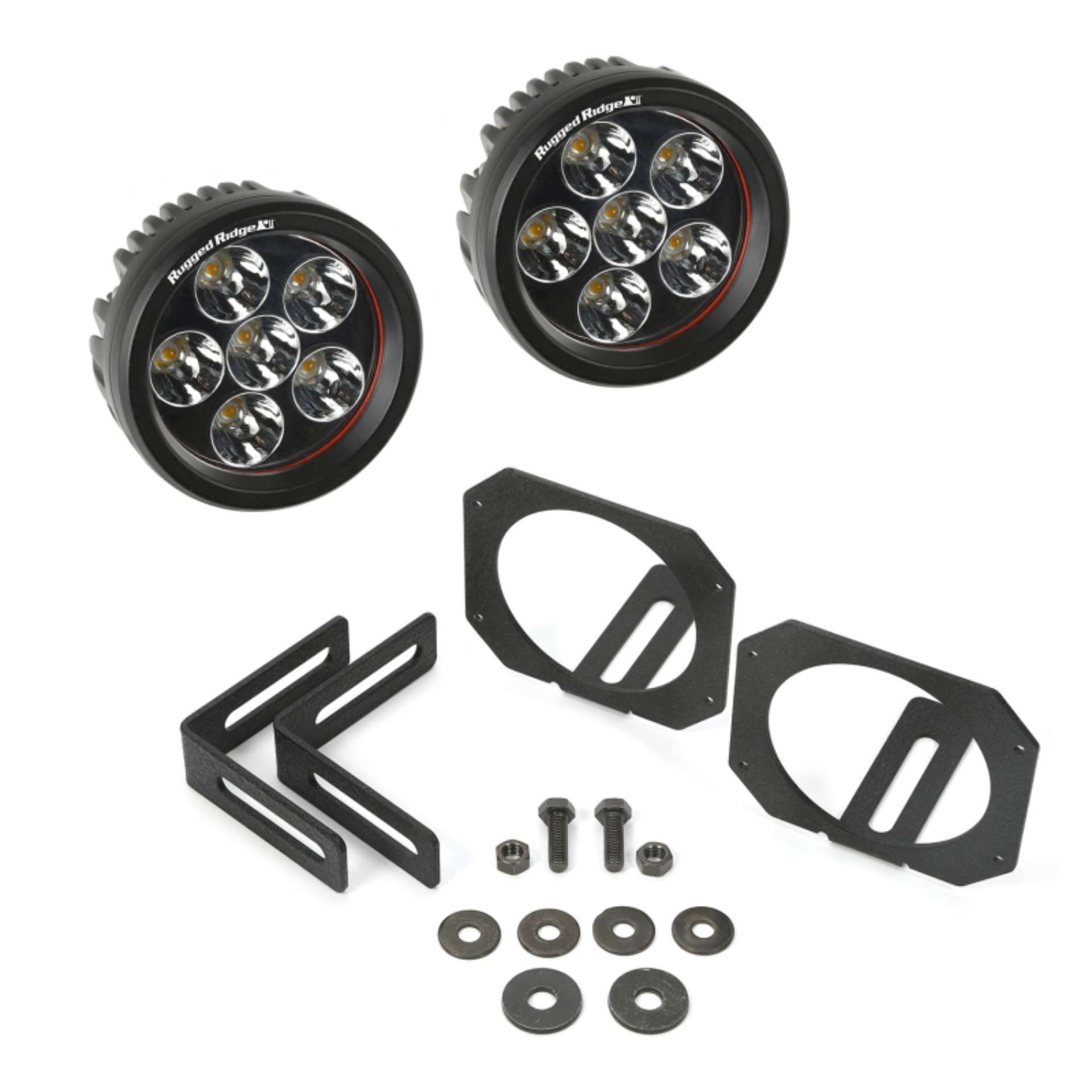 Picture of Rugged Ridge 07-18 Jeep Wrangler JK Bumper Mounted Circular LED Light & Mount Kit