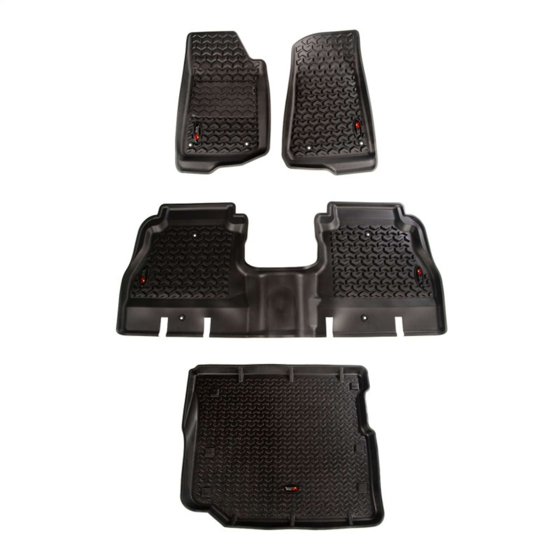 Picture of Rugged Ridge Floor Liner Front-Rear-Cargo Black 18-21 Jeep Wrangler JL 4 Dr Excl- 4XE Models