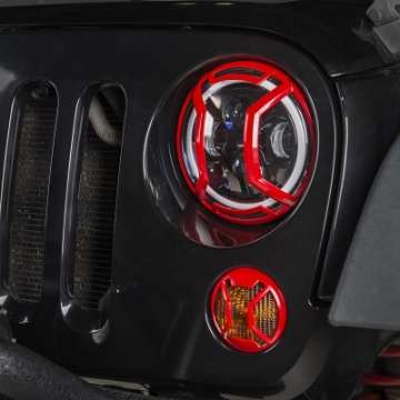 Picture of Rugged Ridge 07-18 Jeep Wrangler JK-JKU Red Elite Headlight Euro Guards