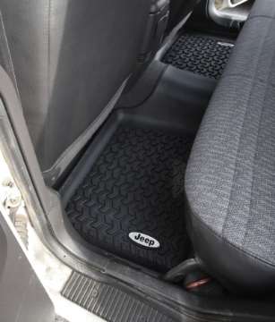 Picture of Rugged Ridge Floor Liner Rear Black 1984-2001 Jeep Logo Cherokee XJ