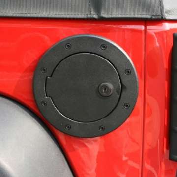 Picture of Rugged Ridge Locking Gas Cap Door Black Alum 07-18 Jeep Wrangler JK