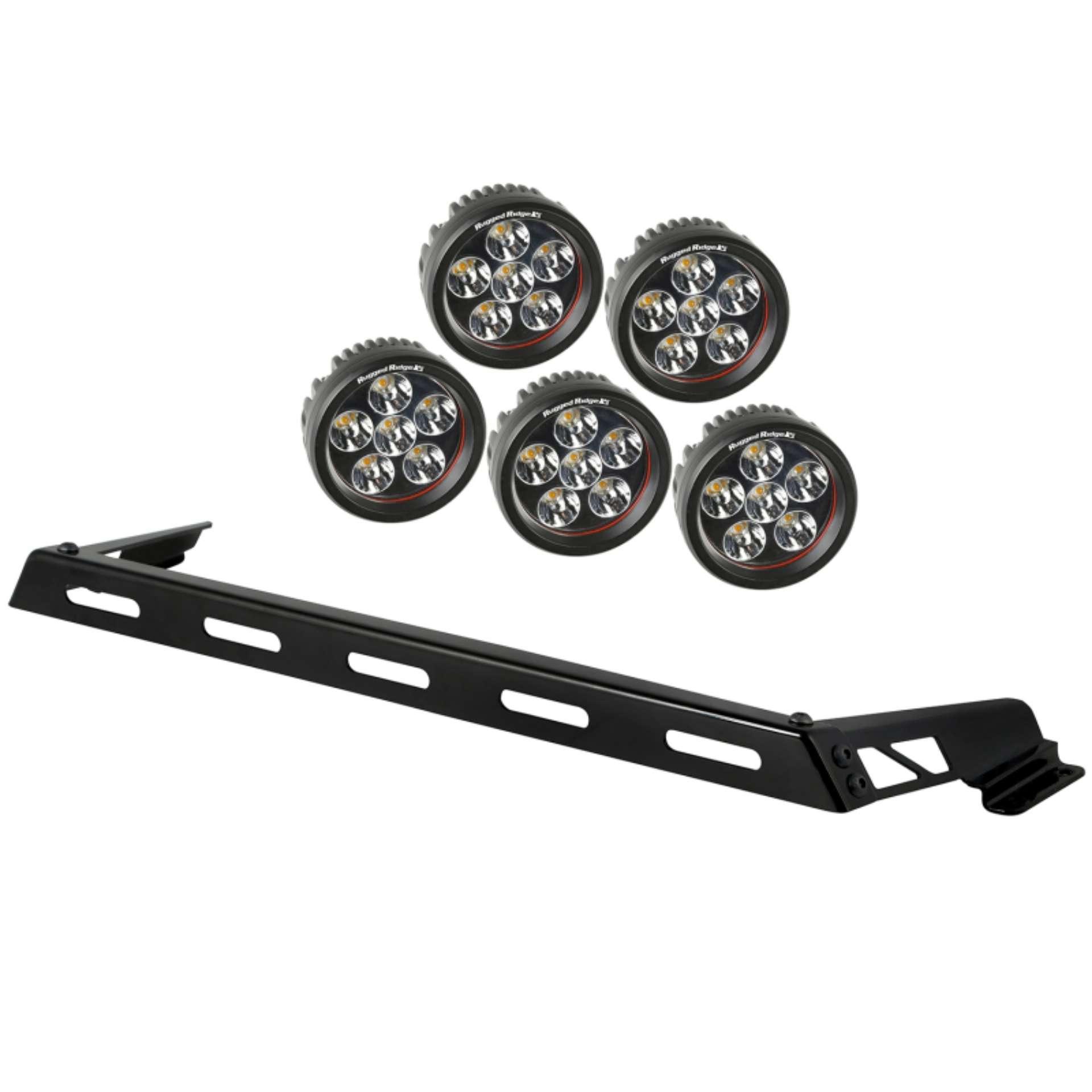 Picture of Rugged Ridge 07-18 Jeep Wrangler JK 5 Round LED Hood Light Bar Kit