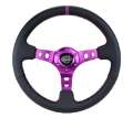 Picture of NRG Reinforced Steering Wheel 350mm - 3in- Deep Black Leather w-Purple Center & Purple Stitching