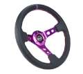 Picture of NRG Reinforced Steering Wheel 350mm - 3in- Deep Black Leather w-Purple Center & Purple Stitching