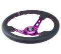 Picture of NRG Reinforced Steering Wheel 350mm - 3in- Deep Black Leather w-Purple Center & Purple Stitching