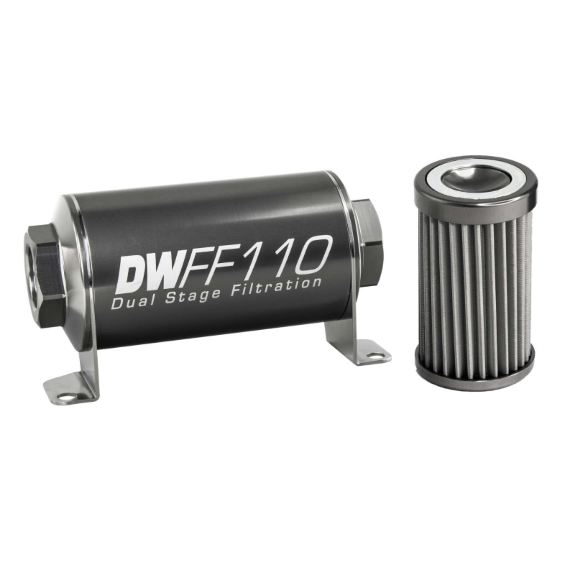 Picture of DeatschWerks Stainless Steel 8AN 40 Micron Universal Inline Fuel Filter Housing Kit 110mm