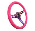 Picture of NRG Classic Wood Grain Steering Wheel 350mm Neon Pink Painted Grip w-Neochrome 3-Spoke Center