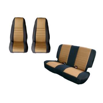 Picture of Rugged Ridge Seat Cover Kit Black-Tan 80-90 Jeep CJ-YJ