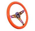 Picture of NRG Classic Wood Grain Steering Wheel 350mm Neon Orange Color w-Neochrome Spokes