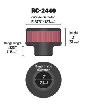 Picture of K&N Universal Round Clamp-On Air Filter 2in- Flange - 5-3-8in- OD - 2in- Height