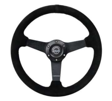 Picture of NRG Sport Steering Wheel 350mm - 1-5in Deep Black Suede-Black Stitch w-Matte Black Solid Spokes