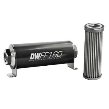 Picture of DeatschWerks Stainless Steel 8AN 40 Micron Universal Inline Fuel Filter Housing Kit 160mm