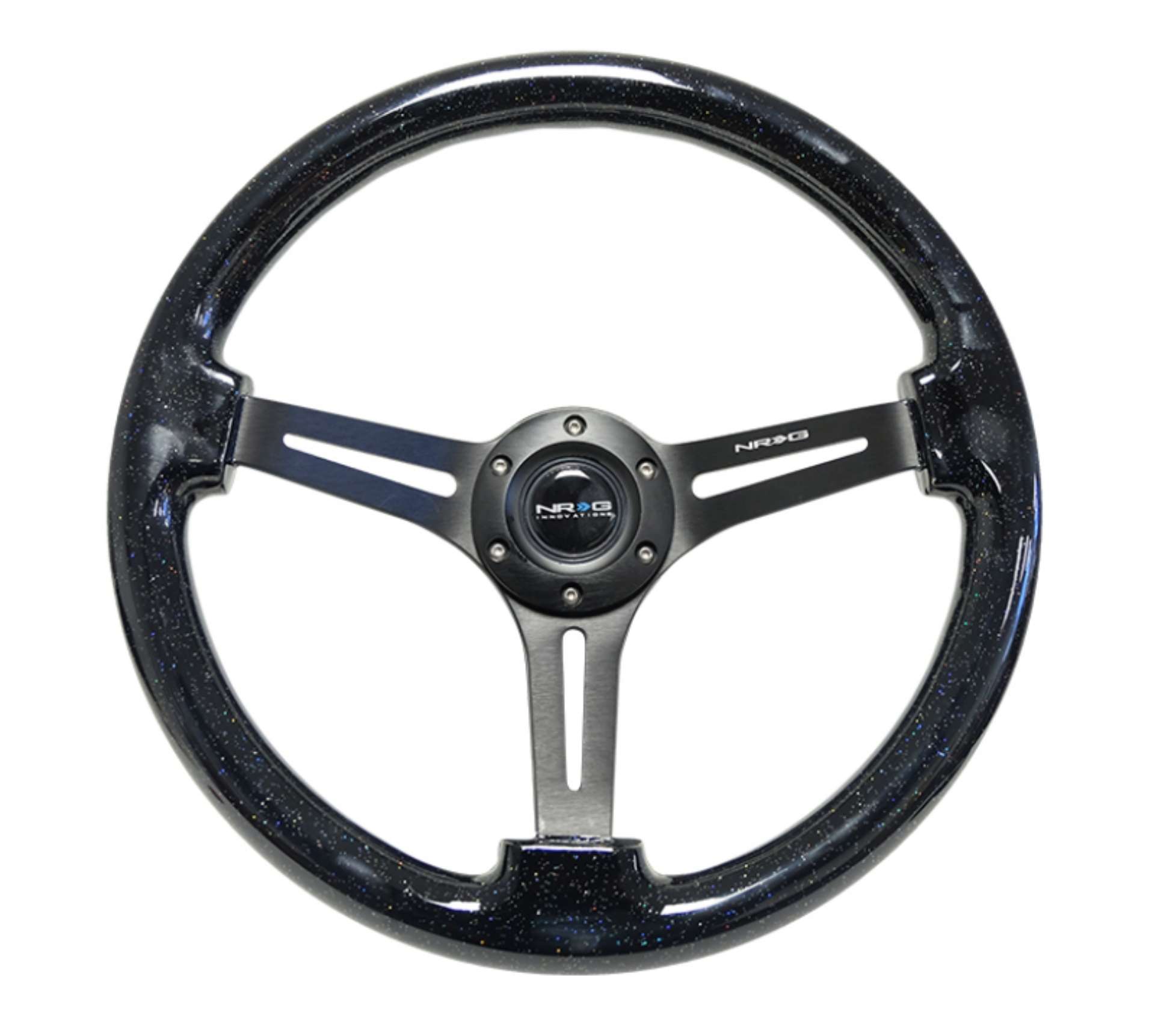 Picture of NRG Reinforced Steering Wheel 350mm - 3in- Deep Black Multi Color Flake Wood w- Black Matte Center