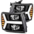 Picture of AlphaRex 07-13 Chevy 1500 LUXX LED Proj Headlights Plank Style Jet Blk w- Activ Light-Seq Signal-DRL