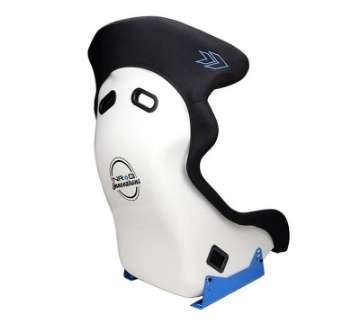 Picture of NRG FRP Bucket Seat - White Finish with Arrow Embroidery And Blue Side Mount Bracket