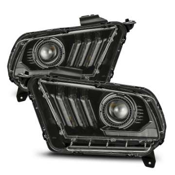 Picture of AlphaRex 10-12 Ford Mustang PRO-Series Projector Headlights Plank Style Jet Black w-Top-Bottom DRL