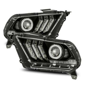 Picture of AlphaRex 10-12 Ford Mustang PRO-Series Projector Headlights Plank Style Black w-Top-Bottom DRL