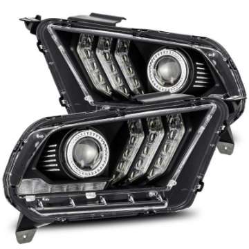 Picture of AlphaRex 10-12 Ford Mustang LUXX LED Proj Headlights Plank Style Black w-Activ Light-Seq Signal