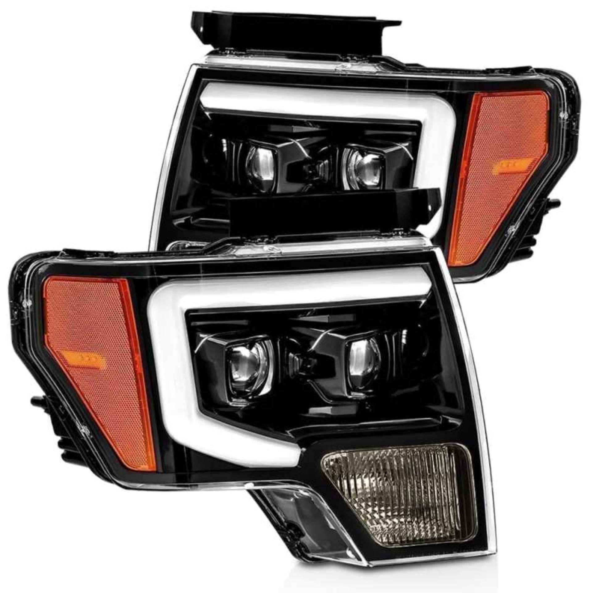 Picture of AlphaRex 09-14 Ford F-150 PRO-Series Proj Headlights Plank Style Gloss Blk w-Activ Light-Seq Signal