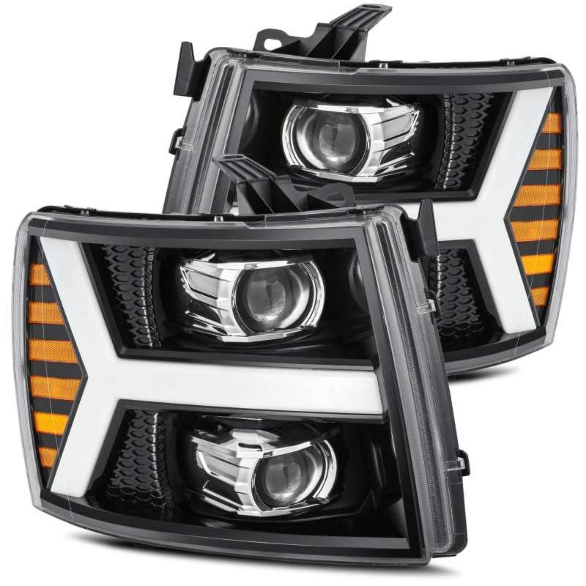 Picture of AlphaRex 07-13 Chevy 1500HD PRO-Series Proj Headlight Plank Style Gloss Blk w-Activ Light-Seq Signal