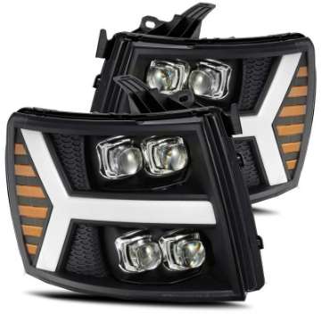 Picture of AlphaRex 07-13 Chevy 1500HD NOVA LED Proj Headlights Plank Style Matte Blk w-Activ Light-Seq Signal