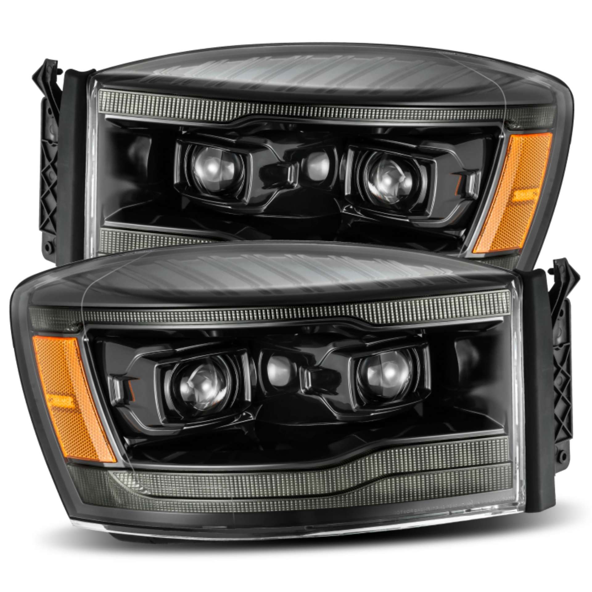 Picture of AlphaRex 06-08 Dodge Ram 1500HD PRO-Series Proj Headlights Plank Style Alpha Black w-Seq Signal-DRL