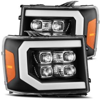 Picture of AlphaRex 07-13 GMC 1500HD NOVA LED Proj Headlights Plank - Jet Black w-Activ Light-Seq Signal-DRL