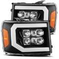 Picture of AlphaRex 07-13 GMC 1500HD NOVA LED Proj Headlight Plank Style Gloss Blk w-Activ Light-Seq Signal-DRL