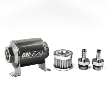 Picture of DeatschWerks Stainless Steel 3-8in 5 Micron Universal Inline Fuel Filter Housing Kit 70mm