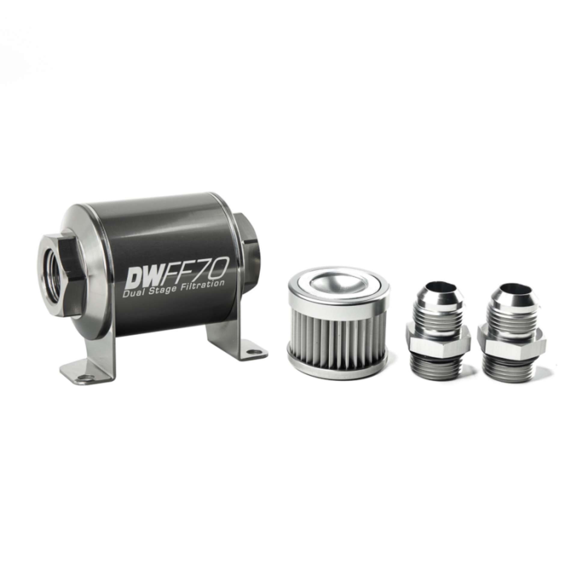 Picture of DeatschWerks Stainless Steel 10AN 10 Micron Universal Inline Fuel Filter Housing Kit 70mm