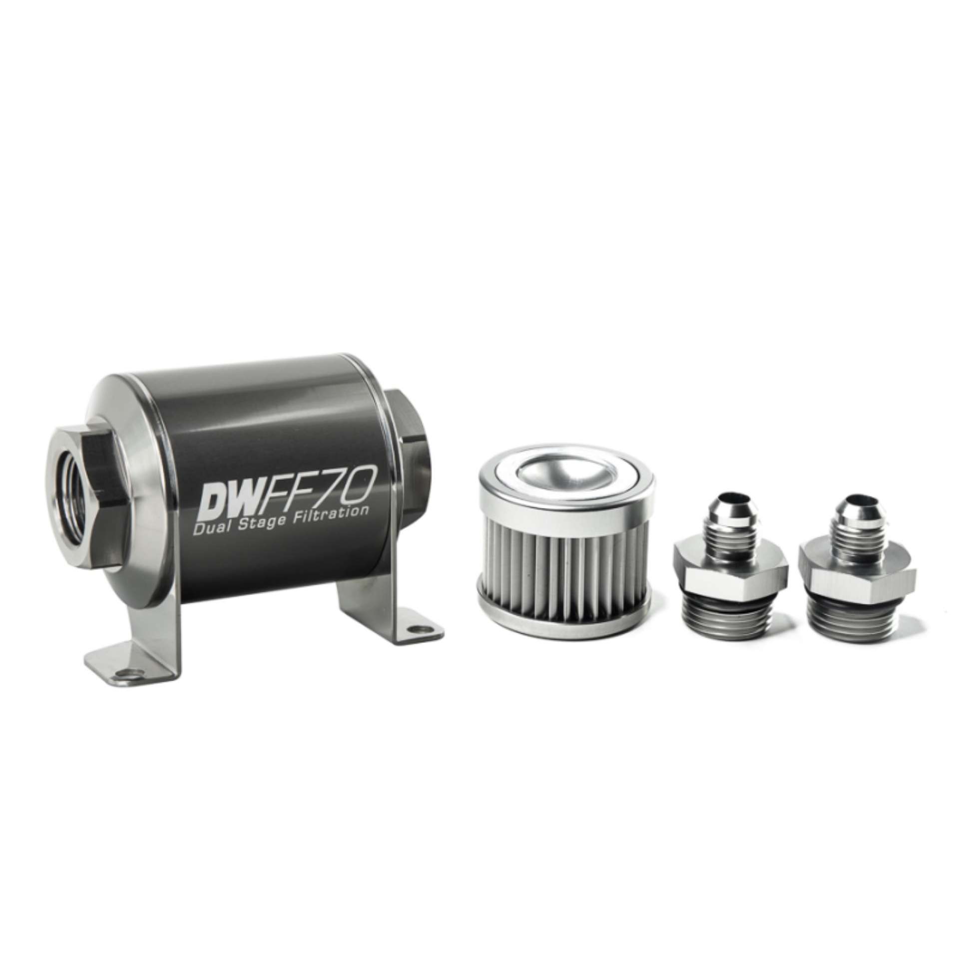 Picture of DeatschWerks Stainless Steel 6AN 10 Micron Universal Inline Fuel Filter Housing Kit 70mm