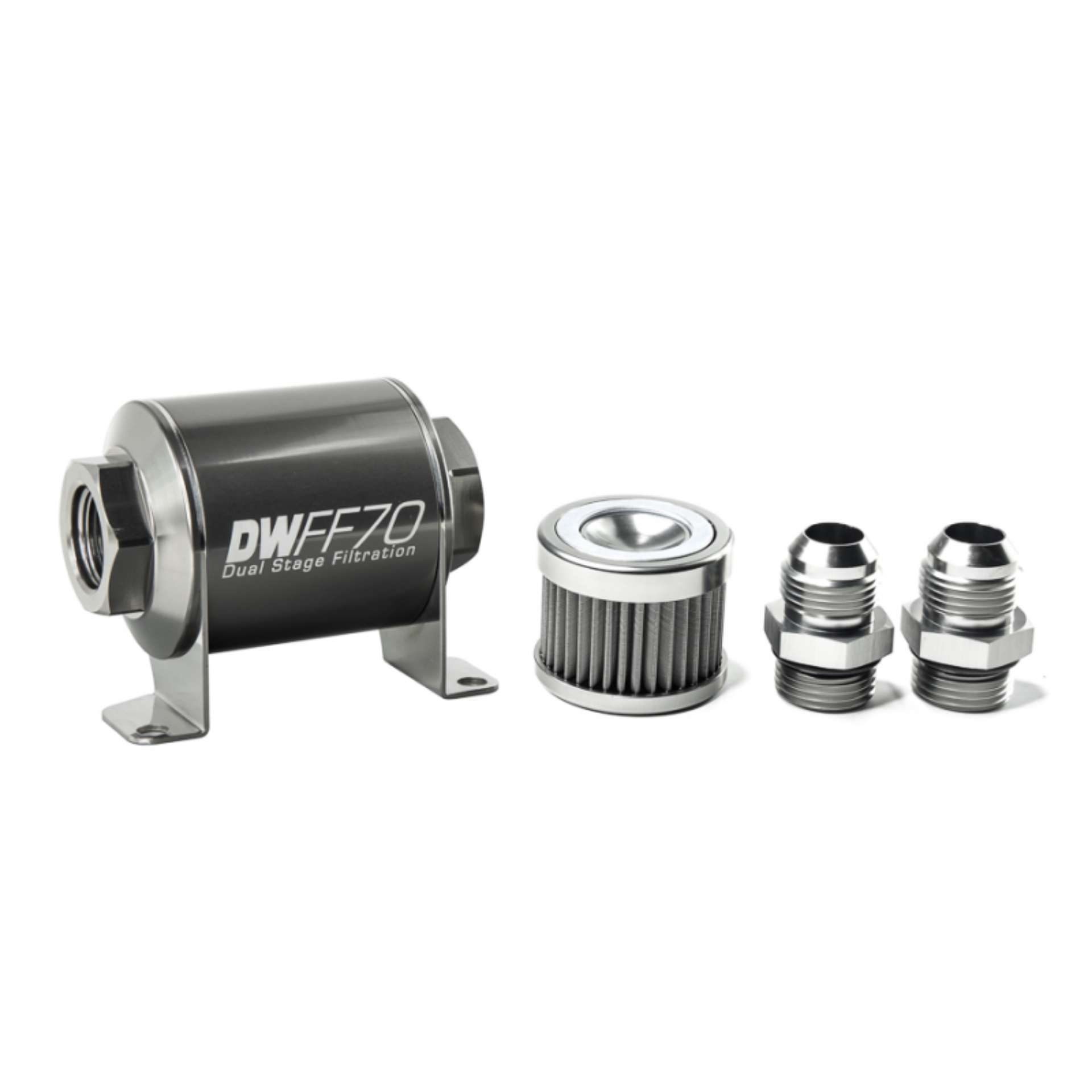 Picture of DeatschWerks Stainless Steel 10AN 40 Micron Universal Inline Fuel Filter Housing Kit 70mm