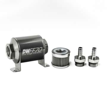 Picture of DeatschWerks Stainless Steel 3-8in 40 Micron Universal Inline Fuel Filter Housing Kit 70mm