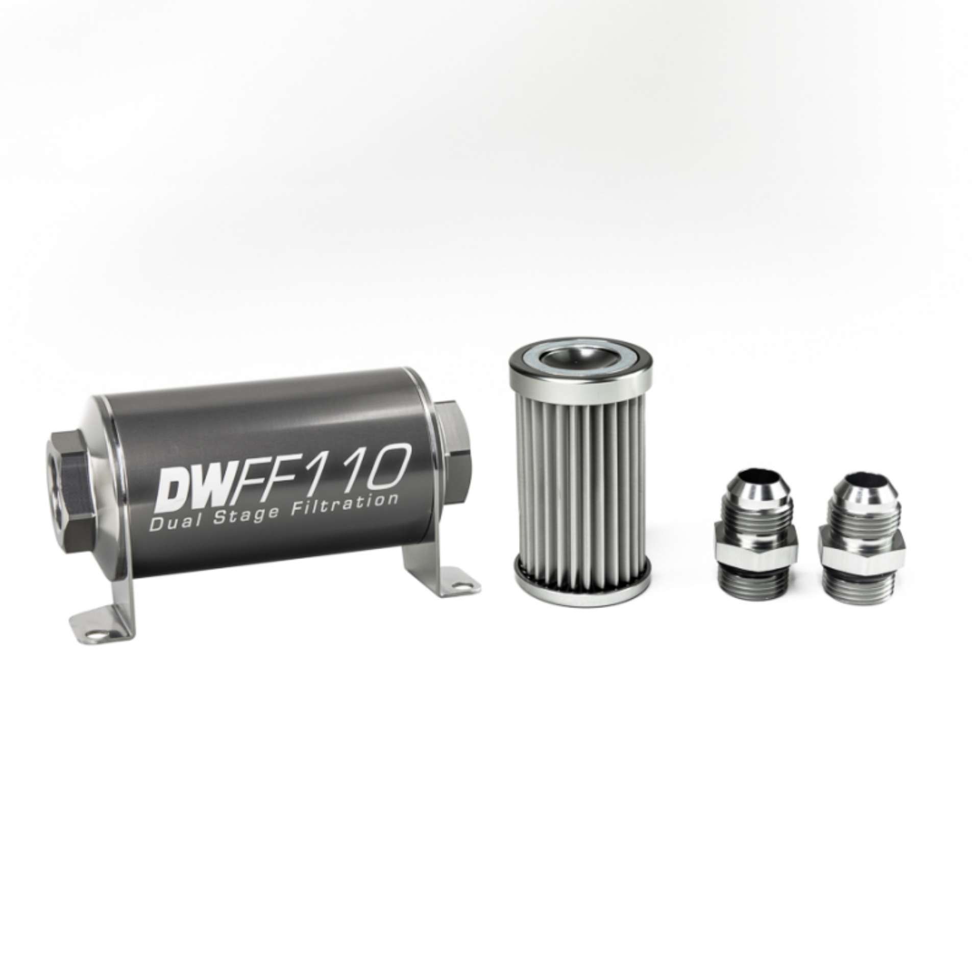 Picture of DeatschWerks Stainless Steel 10AN 5 Micron Universal Inline Fuel Filter Housing Kit 110mm