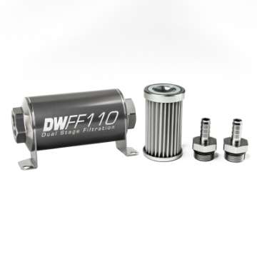 Picture of DeatschWerks Stainless Steel 3-8in 5 Micron Universal Inline Fuel Filter Housing Kit 110mm