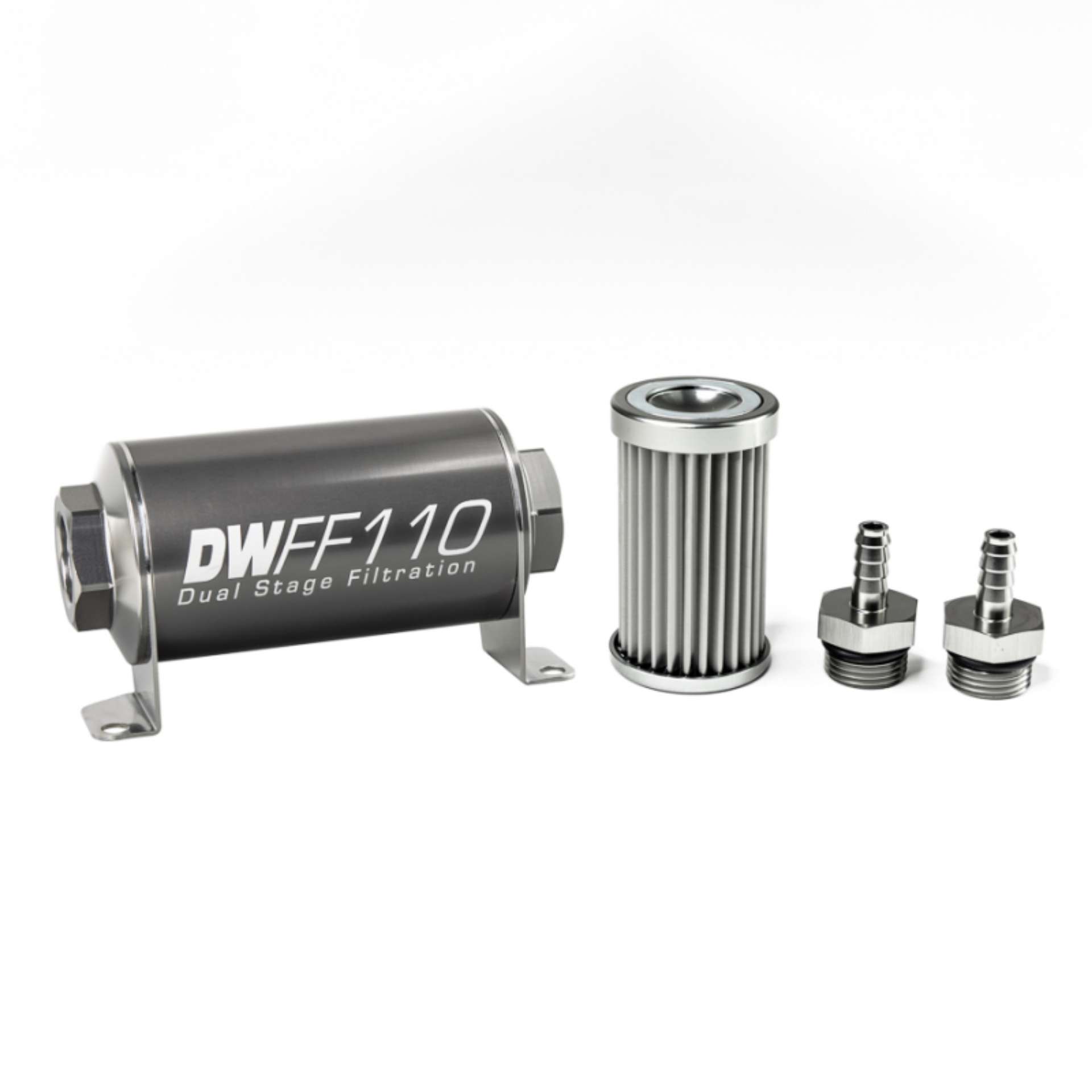 Picture of DeatschWerks Stainless Steel 5-16in 5 Micron Universal Inline Fuel Filter Housing Kit 110mm