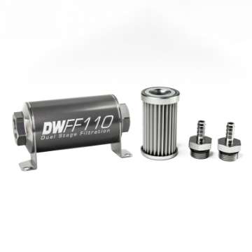 Picture of DeatschWerks Stainless Steel 5-16in 5 Micron Universal Inline Fuel Filter Housing Kit 110mm