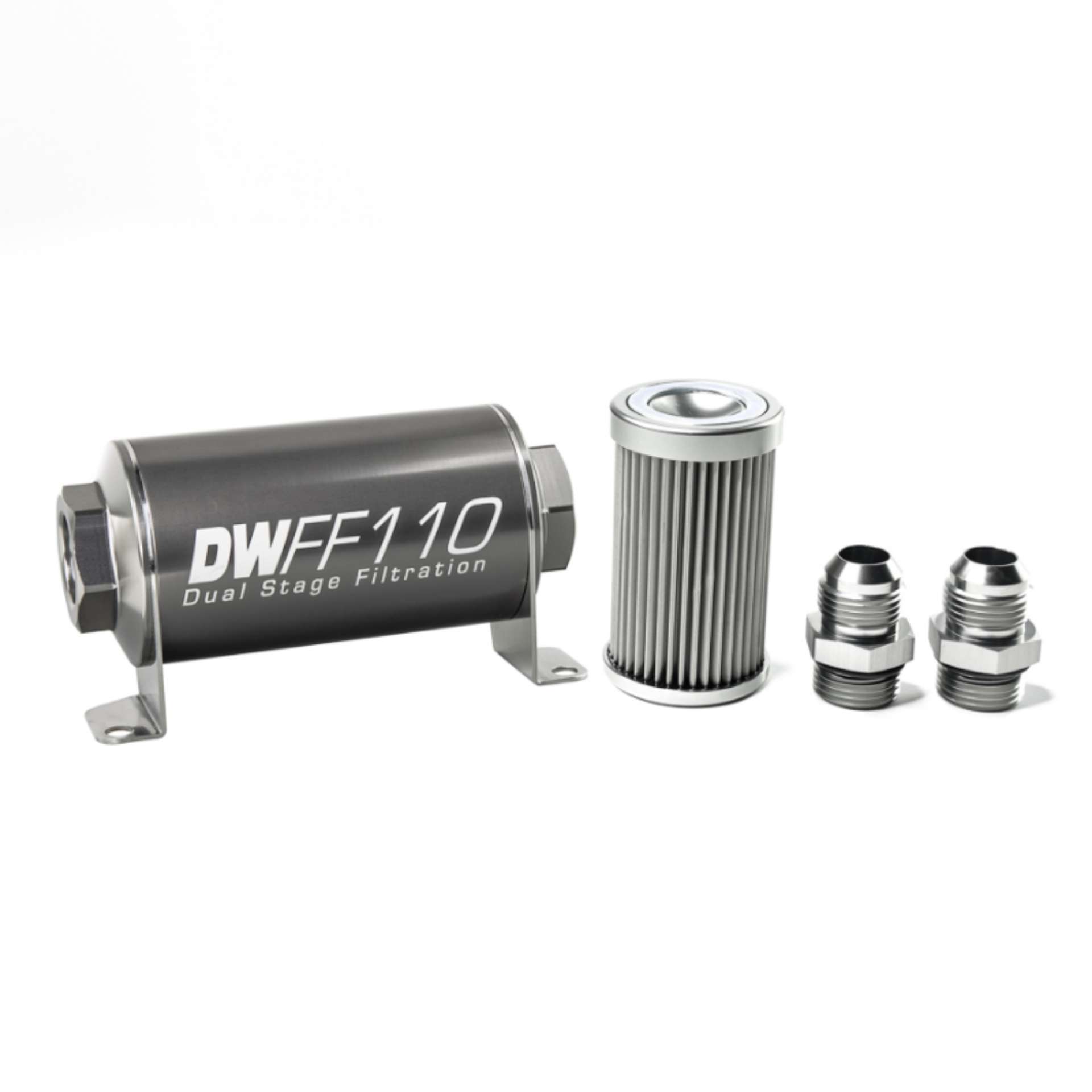 Picture of DeatschWerks Stainless Steel 10AN 10 Micron Universal Inline Fuel Filter Housing Kit 110mm