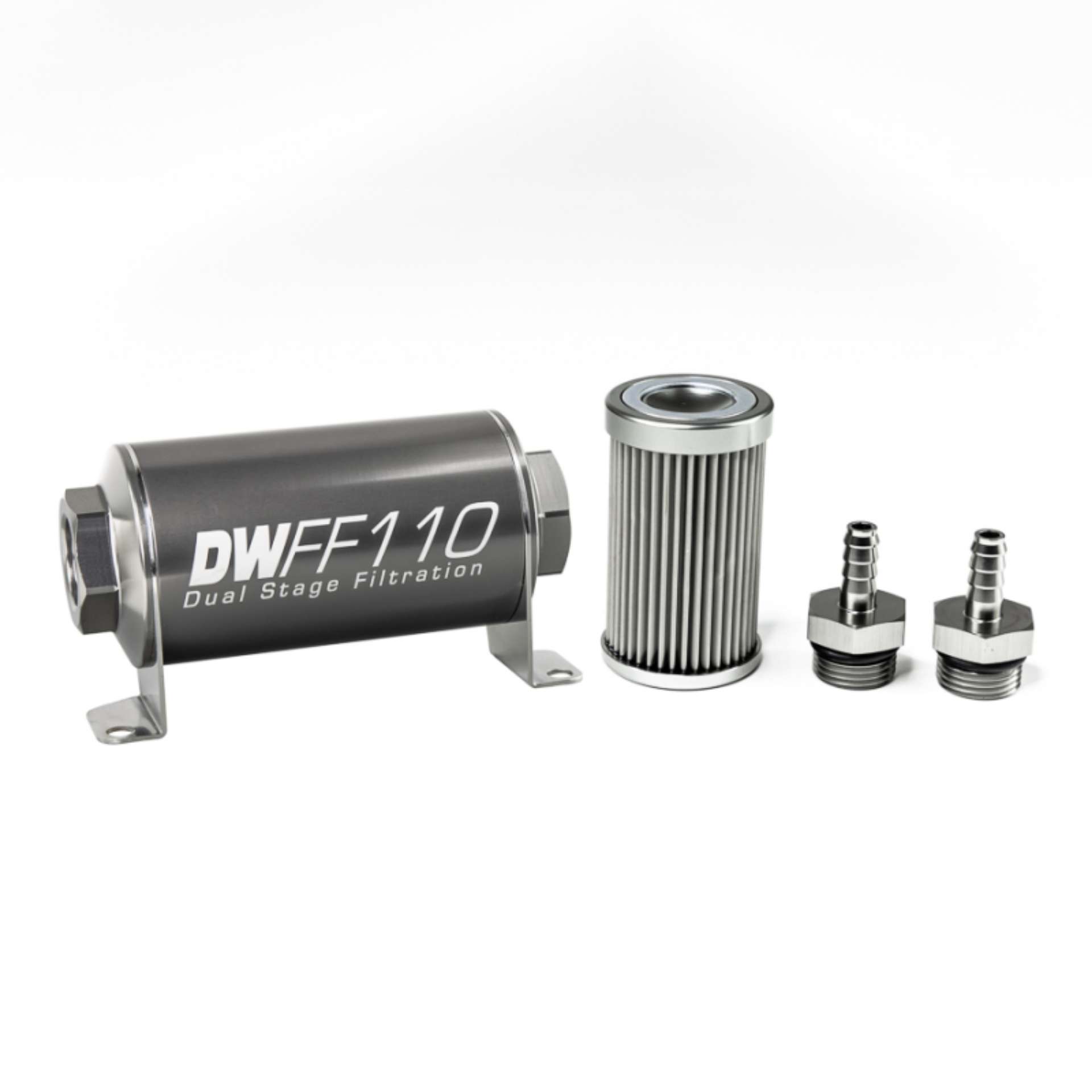 Picture of DeatschWerks Stainless Steel 5-16in 10 Micron Universal Inline Fuel Filter Housing Kit 110mm