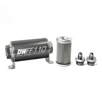 Picture of DeatschWerks Stainless Steel 6AN 10 Micron Universal Inline Fuel Filter Housing Kit 110mm