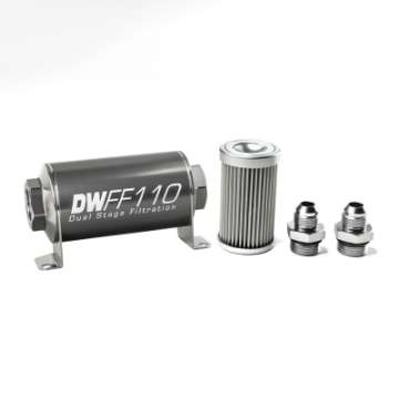 Picture of DeatschWerks Stainless Steel 8AN 10 Micron Universal Inline Fuel Filter Housing Kit 110mm