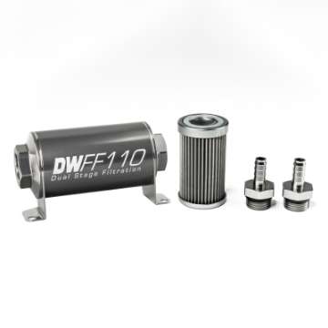 Picture of DeatschWerks Stainless Steel 3-8in 40 Micron Universal Inline Fuel Filter Housing Kit 110mm