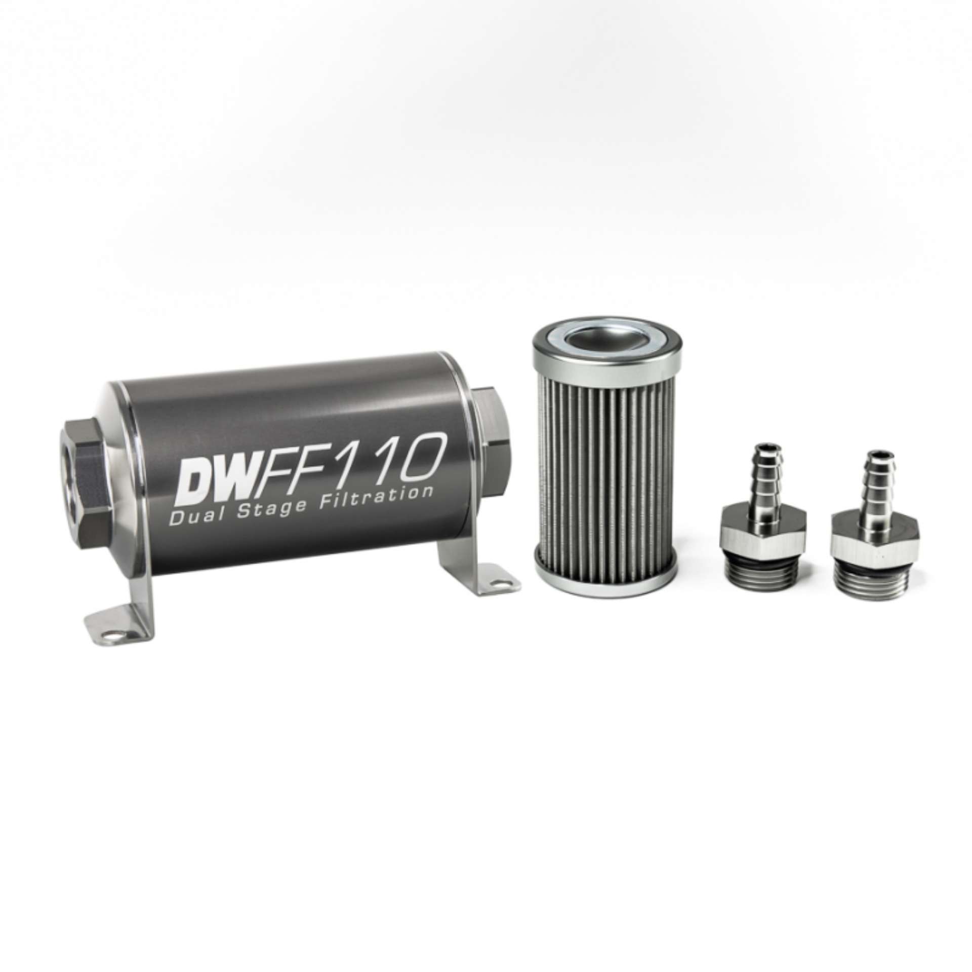 Picture of DeatschWerks Stainless Steel 5-16in 40 Micron Universal Inline Fuel Filter Housing Kit 110mm