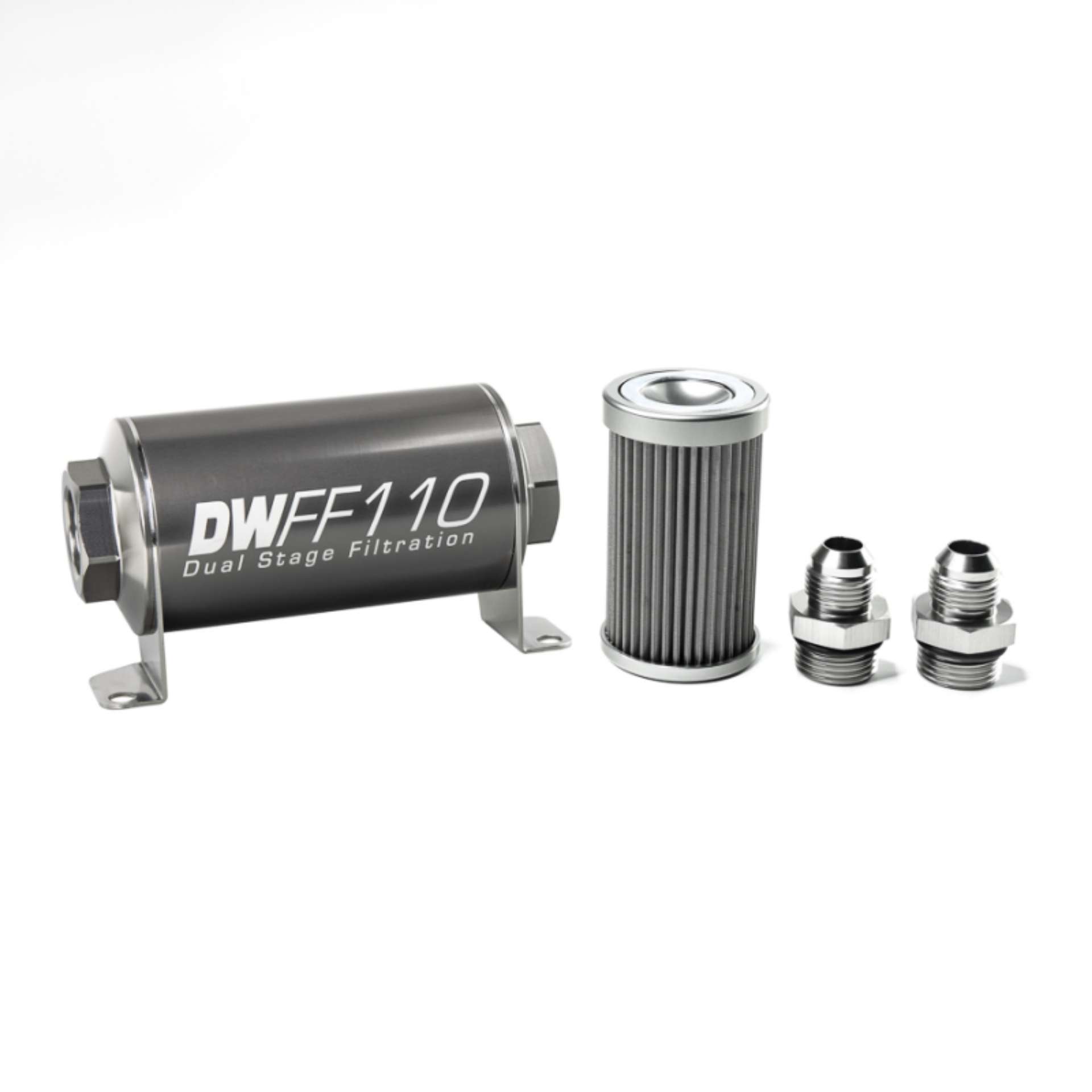 Picture of DeatschWerks Stainless Steel 8AN 40 Micron Universal Inline Fuel Filter Housing Kit 110mm