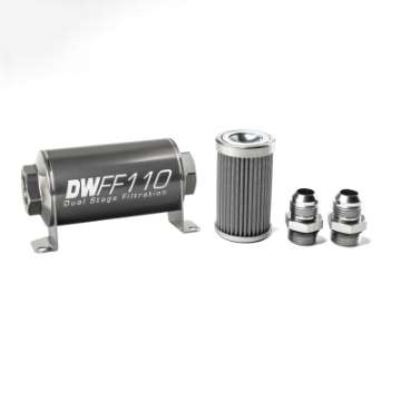 Picture of DeatschWerks Stainless Steel 10AN 100 Micron Universal Inline Fuel Filter Housing Kit 110mm