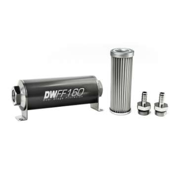 Picture of DeatschWerks Stainless Steel 3-8in 5 Micron Universal Inline Fuel Filter Housing Kit 160mm