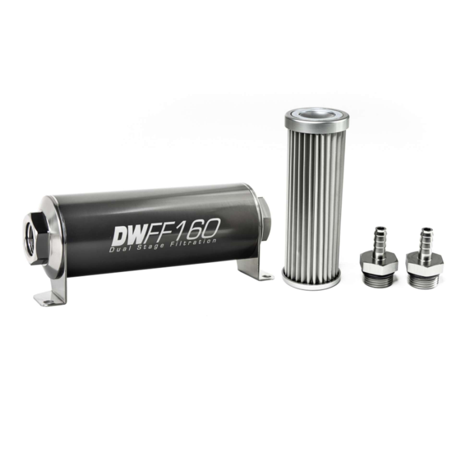 Picture of DeatschWerks Stainless Steel 5-16in 5 Micron Universal Inline Fuel Filter Housing Kit 160mm