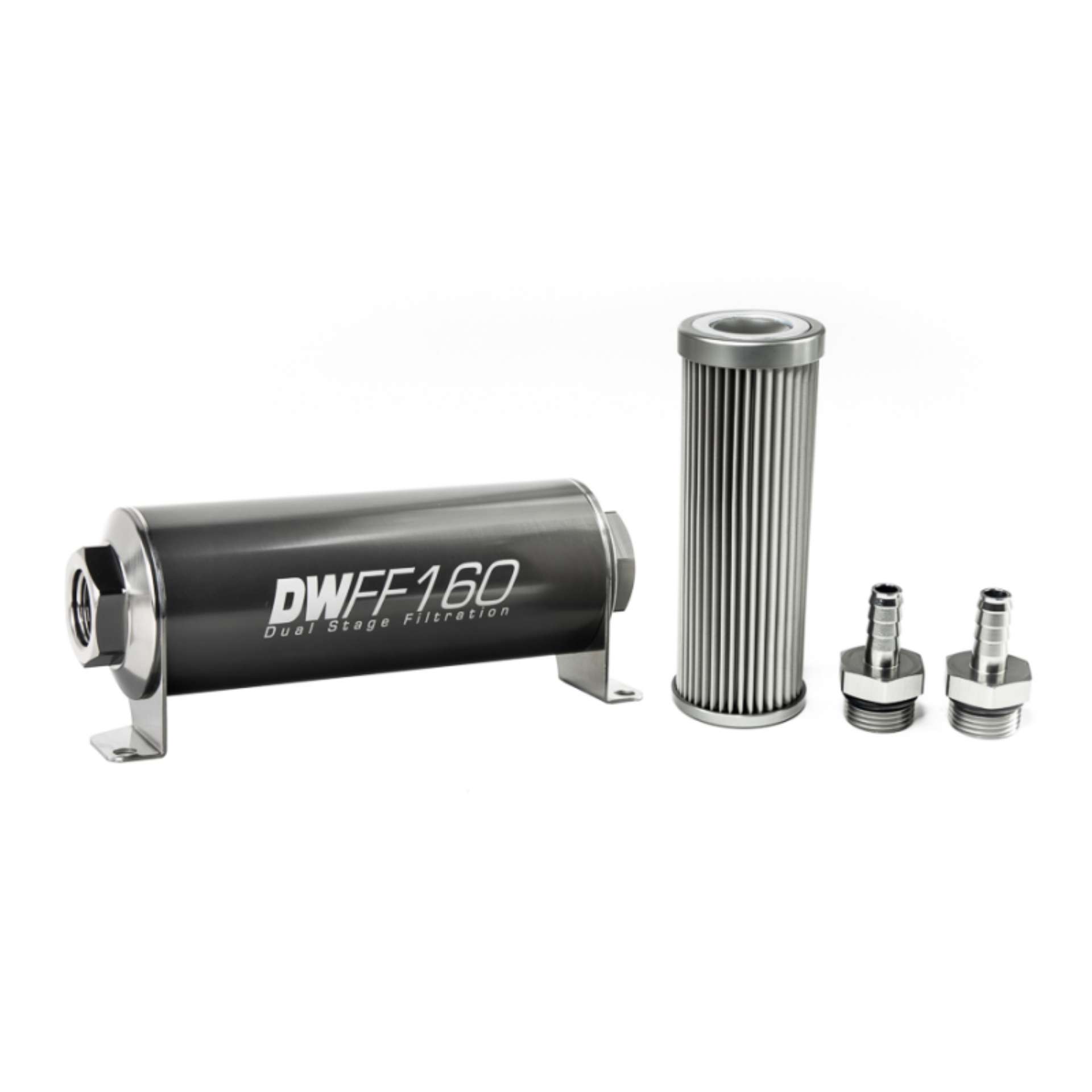 Picture of DeatschWerks Stainless Steel 3-8in 10 Micron Universal Inline Fuel Filter Housing Kit 160mm